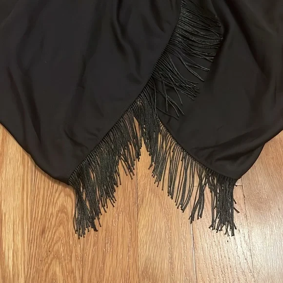 ASOS split hem‎ fringe high neck top in black size 6 - Picture 2 of 8